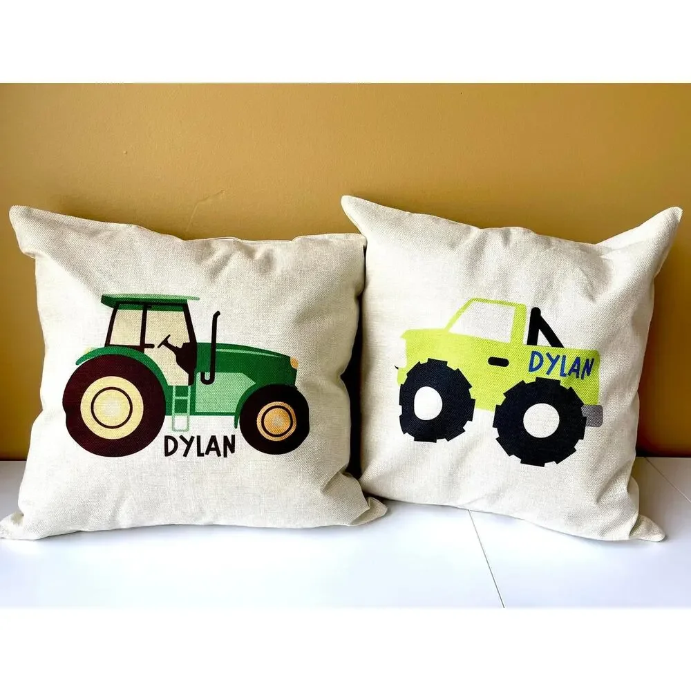 Monster Trucks & Tractors personalized. 16 x 16 linen cover only